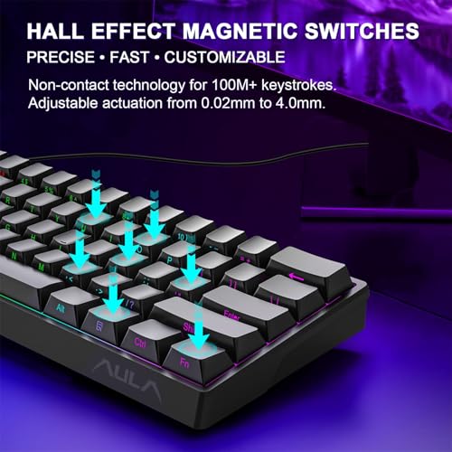 Image of Aula WIN60 HE 60% Mechanical Keyboard Wired, Hall Effect Gaming Keyboard Magnetic Switch Hot Swappable, Adjustable Actuation Rapid Trigger Mode 8000Hz Polling Rate, RGB Keyboard 60 Percent Design