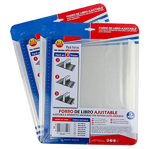 Forro de Libros Autoadhesivo y Ajustable, Transparente - Pack de 10 Unidades Forra Fácil 30x55cm