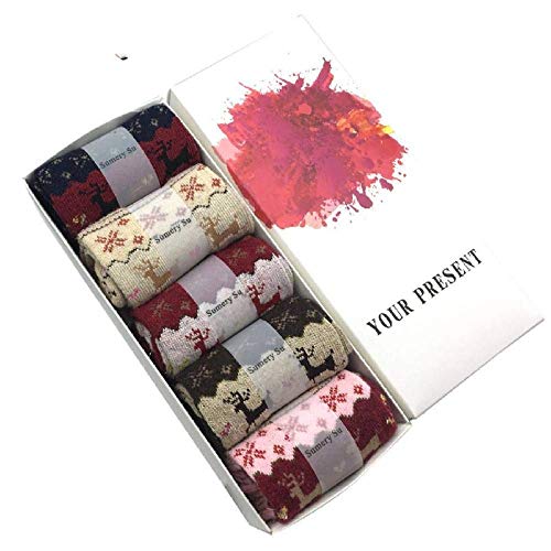 GYC Calcetines de Navidad, 5 par/Lote, Calcetines de Lana cálidos de Invierno para Mujer, diseño de Moda de Marca, Calcetines de Cachemira Bonitos, Regalo Dulce para Mujer