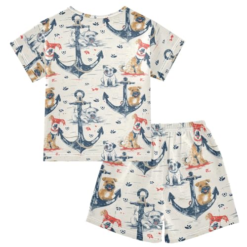 ALAZA Anchor and Dogs Pajama Set Short Sleeve Sleepwear Soft Lounge Nightwear2
