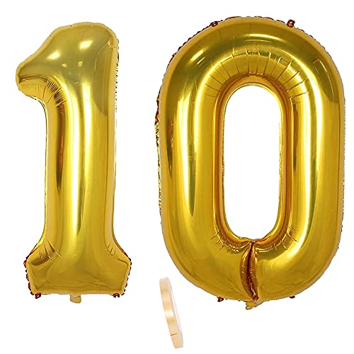 2 Ballons Numéro 10, Ballon 10 Ans Anniversaire Or XXXL 100cm Gold Géant Ballon Figurines Gonflable Hélium Feuille Chiffres Deco Pour Enfants Fille Garcon...