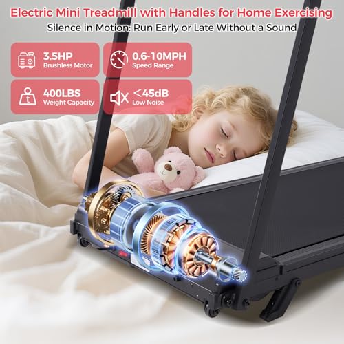 Image of Walking Pad Treadmill with Handle Bar & Incline, 0.6-10MPH Portable Small Treadmills for Home Small, 3.5HP Walking Pad Treadmill with Incline, 400LBS Electric Mini Treadmills for Home Exercising