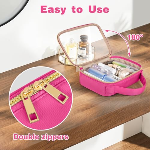 Image of Wedama TSA Approved Toiletry Bag, 2 Pack Clear Makeup Bags with Handles, Quart Size PVC Clear Cosmetic Bags for Women and Men, Carry on Airport Airline Compliant Bag, Rose Red