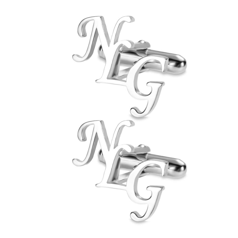 BYFDIY Gemelos de plata de ley 925 con nombre de letra personalizable, gemelos de iniciales de boda, regalo para hombres, día del padre para papá, talla única, Acero inoxidable, No es una piedra preciosa