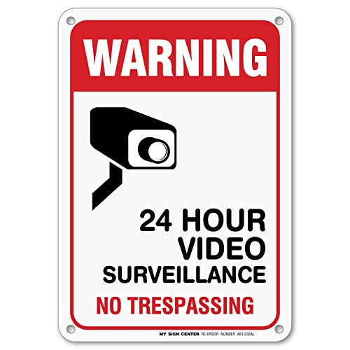 Warning 24 Hour Video Surveillance No Trespassing Sign, 7