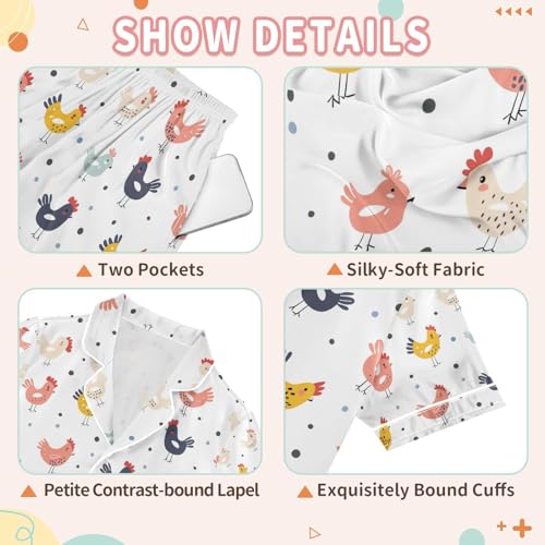 senya Cute Animal with Chicken Satin Summer Pajama Sets Silk Short Sleeve Button Down Sleepwear3