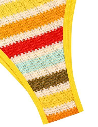 Image of seamoly Women's Bikini Sets Halter Neck Crochet Colorblock Two Piece Swimsuits Open Back Sexy High Cut Thong Bathing Suit