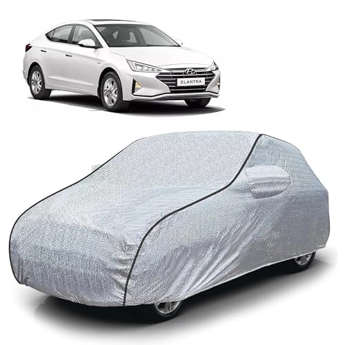 Image of Sulfar 100% Waterproof Car Body Cover Compatible with Mirror for Hyundai Elantra (Triple Stitched, Full Bottom Elastic, Magic Silver with Black Piping)
