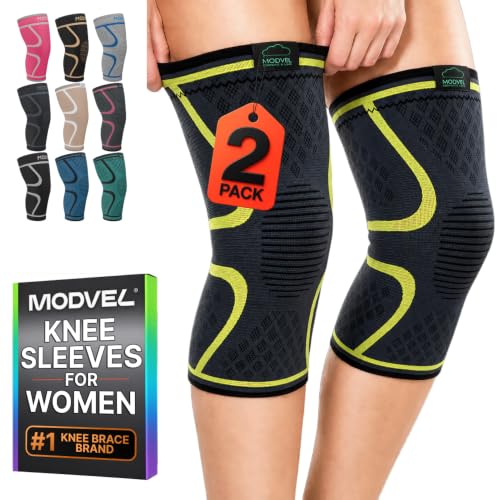 Image of MODVEL 2 Pack Knee Brace | Knee Compression Sleeve for Men & Women | Knee Support for Running | Medical Grade Knee Pads for Meniscus Tear, ACL, Arthritis, Joint Pain Relief.