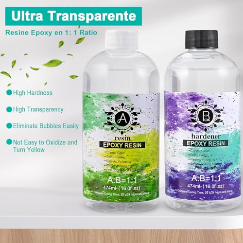 Cieex Epoxidharz Set 948ml, Epoxidharz mit Härter 1:1 Gusskristallklarer Gießharz Klebstoff mit Handschuhe Holzstäbchen Messbeche Harz Gießen Set für Holz, Schmuckherstellung, Kunsthandwerk
