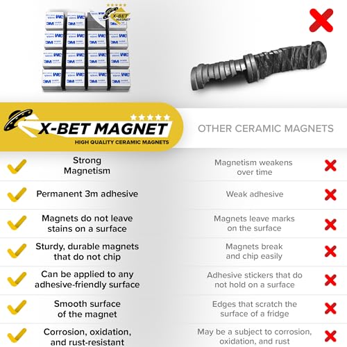 Image of Strong Ceramic Square Magnets With Adhesive Backing (0.6x0.16 inch /15x4mm, 90 pcs) - Heavy Duty Sticky Magnets, Non-Corrosive, Versatile For Home, Office, Workshop, Whiteboard, Fridge And Hobby Use