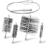 Juego de 5 cepillos de Tubo de Estufa para Tubos de Estufa y Chimenea - Diámetros 30, 50, 80, 150 mm con Varilla Flexible de 1m - Acero para Limpiar Calderas, Conductos de Humos (Plateado)