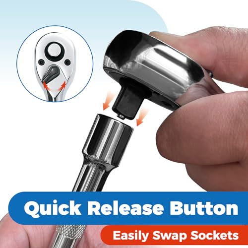 Image of Der Erwachte 3-Piece Ratchet Set, Quick Release Reversible, 72-Tooth, 1 /4 inch, 3 /8 inch, 1 /2 inch Drive Ratchet Wrench, 5 Degree Swing, Chrome Alloy Made, Full Polished