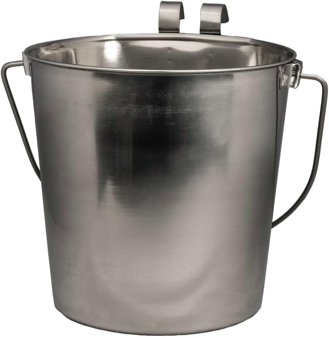 MPP Dog Animal Pet Flat Sided Hanging Feeding Water Pails Stainless Steel Hook On (4 Quart)