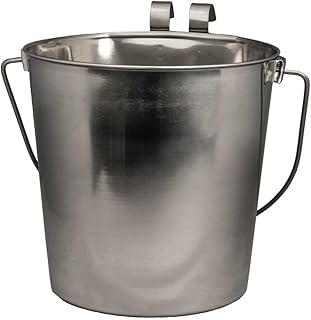 MPP Dog Animal Pet Flat Sided Hanging Feeding Water Pails Stainless Steel Hook On (9 Quart)