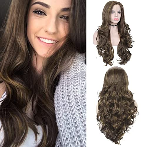 IMSTYLE Dark Brown Lace Front Wigs Long Wavy Synthetic Wig for Women Brown Color Heat Resistant Hair Wig for Cosplay Party