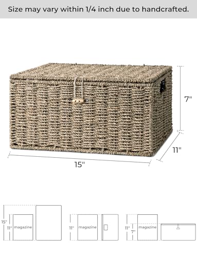 Image of StorageWorks Wicker Basket with Lid, Storage Baskets with Lids, Seagrass | Woven Baskets with Lids for Shelves, Wicker Storage Baskets with Lids, Lidded Baskets for Organizing, Large, 1 Pack
