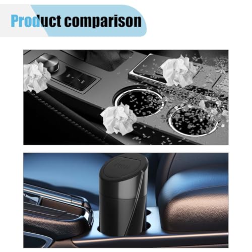 Image of Car Trash Can Bin with Lid, Portable Leakproof Automotive Garbage Can Bin, Car Cup Holder Trash Can with 1 Roll Trash Bags, Mini Car Storage Interior Accessories for Car, Vehicle, Office, Home (2PCS)