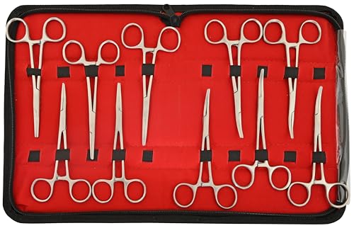 MuskalMed 10 Assorted Kelly Locking Hemostat Forceps 5.5" Straight & Curved Ideal for All Types of Hobby and First Aid Kit with Carry Case MSH-01