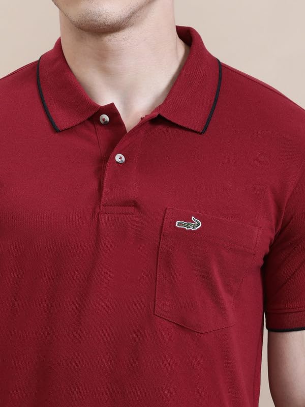 Image of CROCODILE Men Solid Polo T-Shirt | 100% Cotton | Short Sleeve | Slim Fit | Button Placket White
