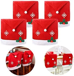Outgeek Navidad Cubierta de la Silla, 4PCS Navidad Trasero de la Silla de la Cubierta del Casquillo de Santa Silla de Comedor Cubierta de Navidad Suministros
