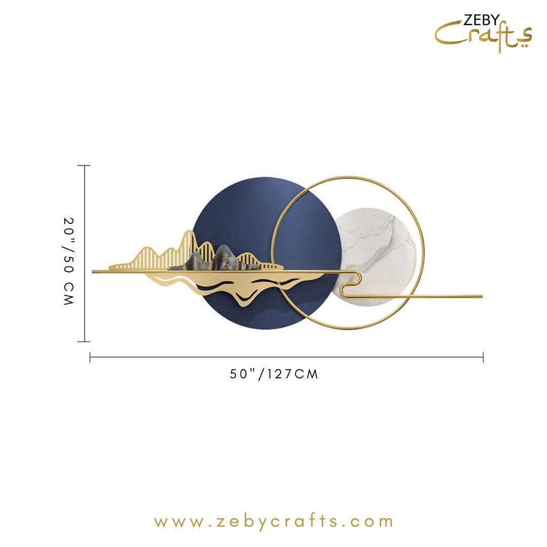 Zeby Crafts Golden Blue Harmony Metal Wall Art | Wall Decor For