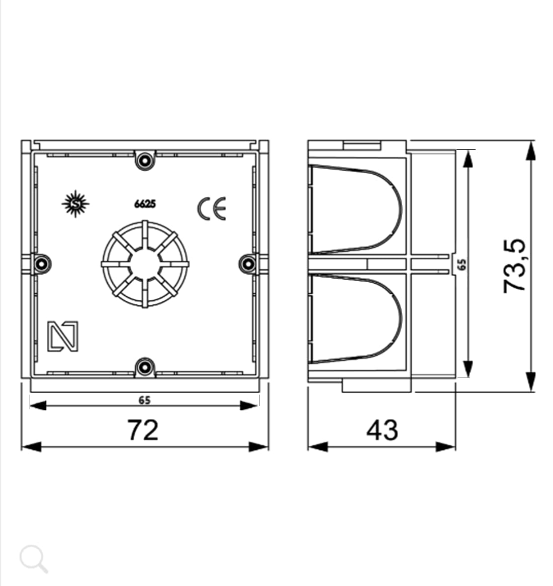 (Pack 6 unidades) Caja mecanismos electricos-Caja empotrar electricidad-Caja enchufes empotrables-llaves de luz enchufe pared-UNIVERSAL-Caja mecanismo enchufe interruptor-65x65x43