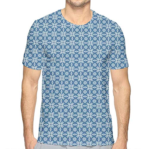 LESKETH 3D Printed T Shirts,Portuguese Azulejo Tile Inspired Pattern with Ornamental Foliage Pattern