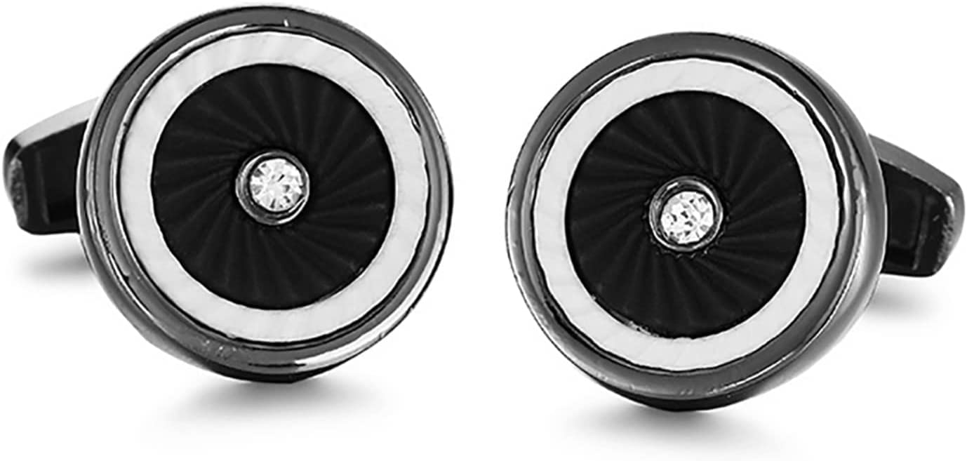 Gemelli da Uomo Gemelli da Polsino Stile Elegante Gemelli da Uomo di Design del Marchio di Moda Francese Gemelli con Motivo a Cristalli Neri, Gemelli Classici con Bottoni