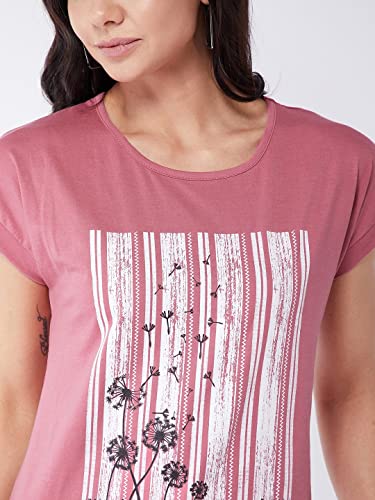 Image of Modeve Women Printed Cotton Blend Half Sleeve Round Neck T-Shirt for Summer