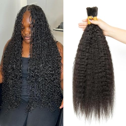 18 Inch Kinky Straight Human Hair for Wet and Wavy Braiding - 2 Pack/100g Bulk Curly Extension, kinky straight braiding hair