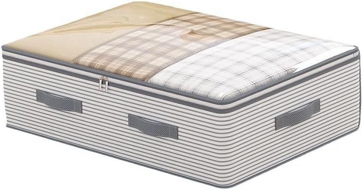 Foldable Under Bed Storage Organiser, 1 Pieces Clothing Capacity, Grey Striped Pattern