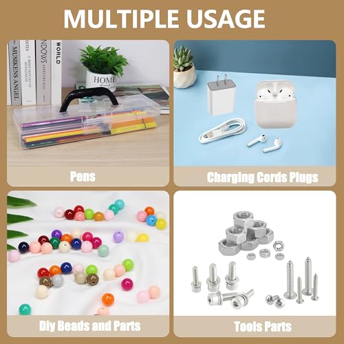 Image of Plastic Storage Container with Lid, Clear Craft Tool Art Supply Sewing Organizer Box with Handle, Small Storage Bin for Paint Brush, Pencils, Crayon, Toys, Ribbons (S 13.19 x 3.62 x 2.3 in)