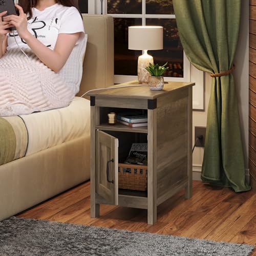Wlive ABZ017 Farmhouse End Table With Charging Station, Narrow Side Table For Living Room thumb #6