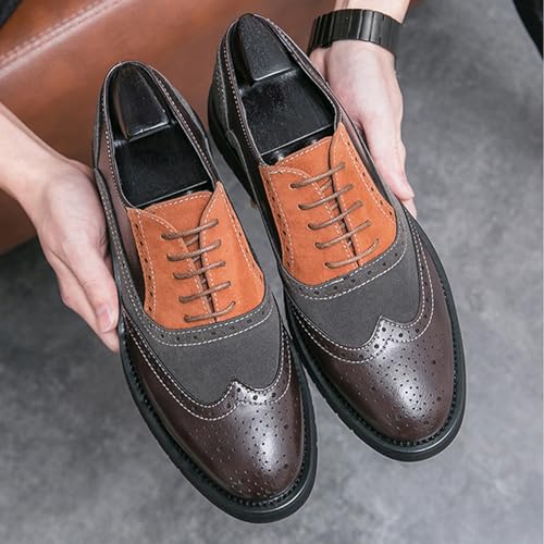 Mens Retro Brogue Multicolor Leather Dress Oxfords Shoes Casual Low Top Non-Slip Pointed Toe Derby Shoes for Formal Business Wedding2