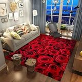 3D Rote Rosenpflanze Gedruckt Musterteppich. Jugendlich Schlafzimmer Themen Dekorative Teppiche, Eingangstürmatten, Saugfähige rutschfeste Badezimmertürmatten 140 X 200 cm -9Q4D7K5