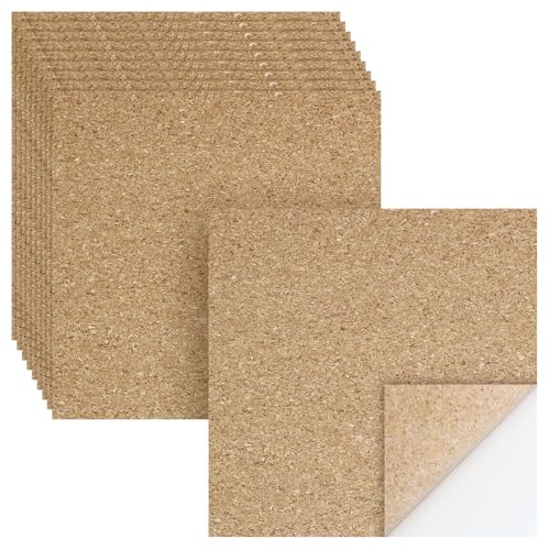 Biaungdo 10 Pcs Self Adhesive Cork Sheets 4 X 4 Inch Cork Tile Sheet with Adhesive Backing Square Insulation Sticky Backing Sheets for DIY Coasters Craft Projects Wedding Party Wall Decor