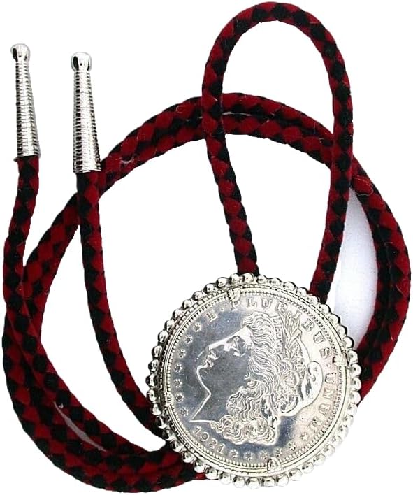 VINTAGE 1921 MORGAN SILVER DOLLAR BOLO TIE WITH CORD TIPS EBS6703/121923