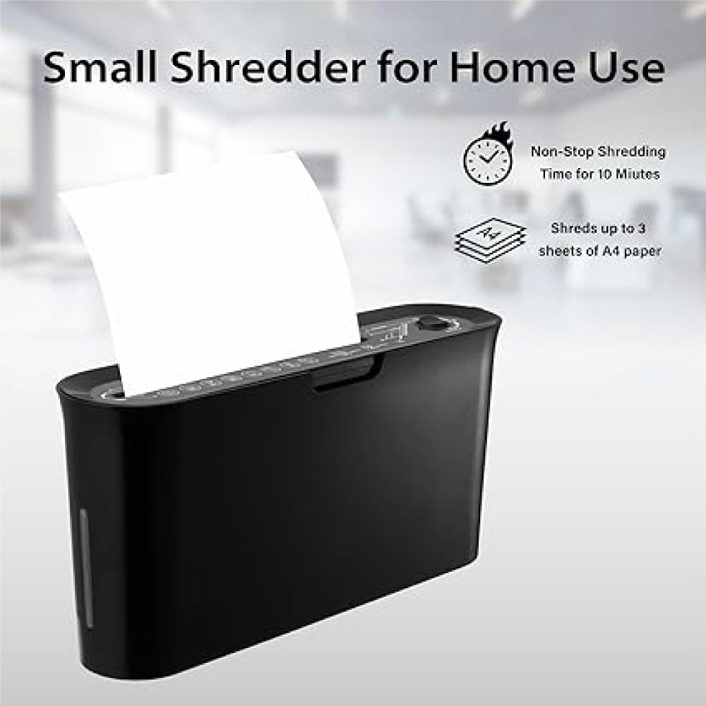 Trituradora de papel para oficina en casa, diseño compacto negro, 2 hojas de papel de corte transversal, 10 minutos de tiempo de funcionamiento B08BK