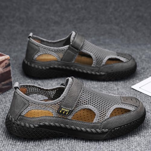 Breathable Men's Leather Hiking Sandals Closed-Toe Outdoor Water Shoes Beach Casual Summer Footwear3
