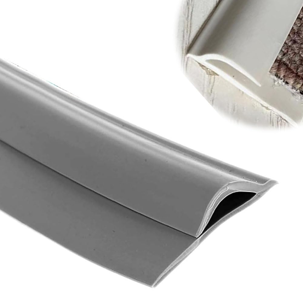 Tira de transición autoadhesiva de alfombra a azulejo, borde de PVC duradero para una transición suave del piso, tamaño personalizable (gris, longitud de 5 m / 16.5ft)