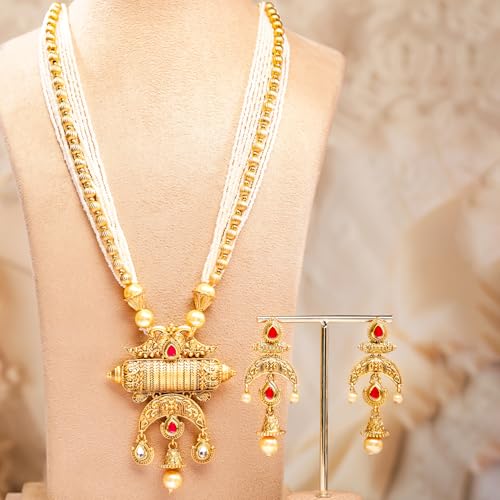 Image of Rubans Long Necklace Set Gold Plated Traditional Stylish Multicolour Jewellery Gift for Women & Girls