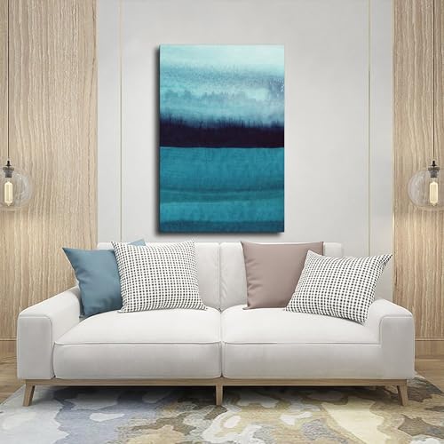 Impression sur toile aquarelle abstraite bleu-vert salon déco - 5