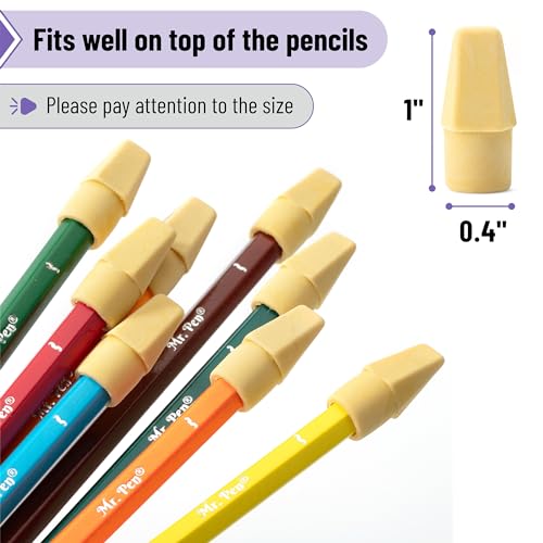 Image of Mr. Pen- Pencil Eraser Toppers, 120 Pack, Yellow, Cap Erasers | Pencil Top Erasers, Eraser Caps, Tops for Pencils