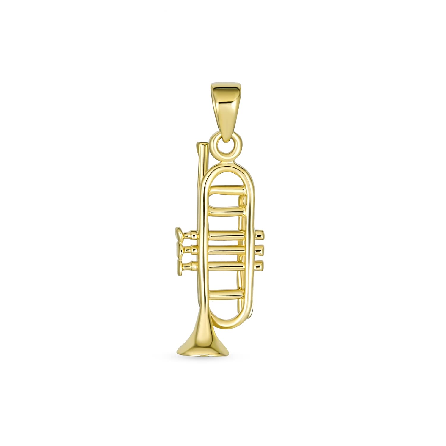 Bling Jewelry Genuine 14K Oro Giallo Unisex Classico Musicista Insegnante Studente Jazz Amante Strumento Tromba Collana Pendente Per Gli Adolescenti Per Gli Uomini Le Donne Senza Catena