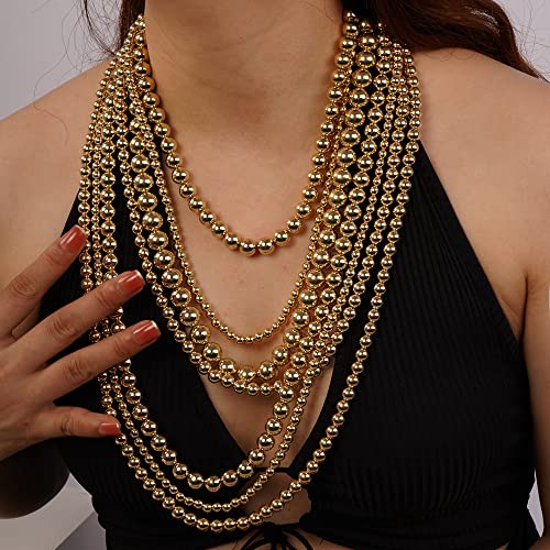 Chmier Multi-Layered Simulated Faux Pearl Strand Necklace And Earrings Set Gold Long Chunky Stacked Choker For Women #TOP5