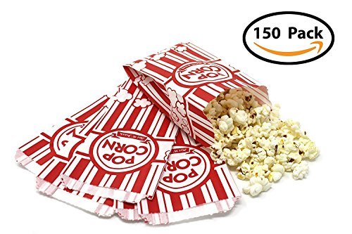 Popcorn Bags - Classic Disposable Toxic-Free Paper Bags for Movie Night, Cinema or Other Event - Fresh Popcorn Served Warm | Food-Grade & Oil-Proof (150, 2 oz)