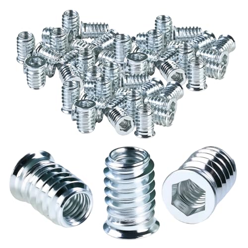 80 Pièces Insert Fileté Metal, Insert Fileté Bois M8x20MM, Acier, Pin, Contreplaqué et Panneaux Composites, Écrous à Visser Hexagonaux Galvanisés, pour Assemblage Meubles