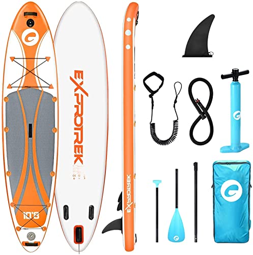 Exprotrek Stand Up Paddling Board, aufblasbares SUP Board, Stand Up Paddle Board Set, 6 Zoll dick für alle Schwierigkeitsgrade mit Paddel und komplettem Zubehör (150KG MAX) Cover
