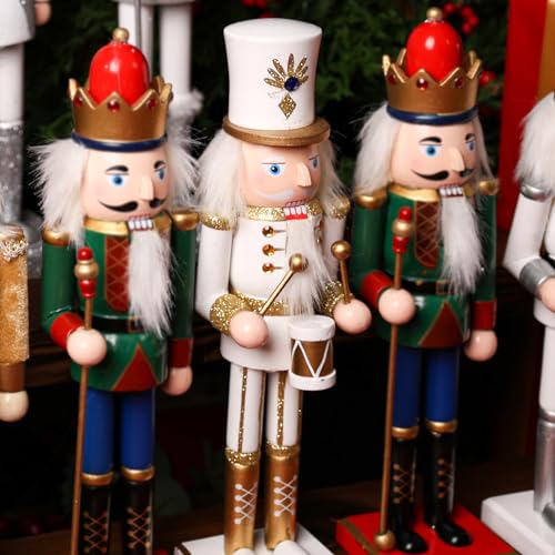 AMOR PRESENT Quebra-nozes de madeira de Natal, 30,48 cm de tambor branco quebra-nozes figura de made